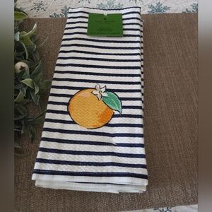 Kate Spade Navy Striped Towels/dotted with Orange Motif,  Set Of Three